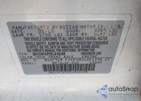 2014 Nissan Versa 1.6 S from USA, damaged, VIN 3N1CN7AP2EL815428